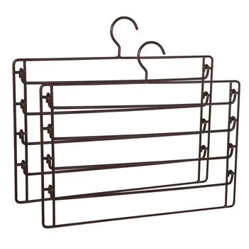 

NHBR-5 Layers Multiple Pant Hangers 2-Pack Non-Slip Heavy Duty Hangers for Pants Closet Storage Organizer Durable Anti-Rust Meta