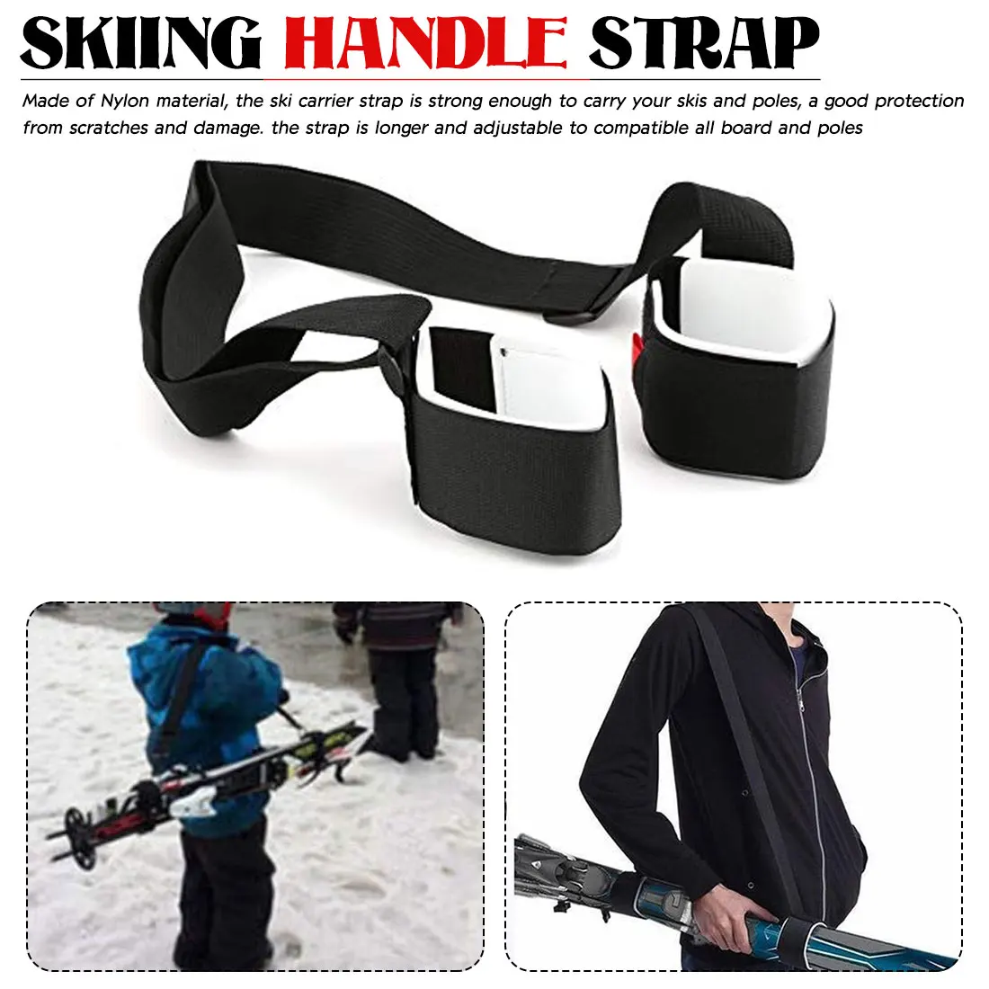 Регулируемый крюк петля для катания на лыжах двойной скейтборд с фиксированным плечевым ремнем гибкий длиной черный нейлон