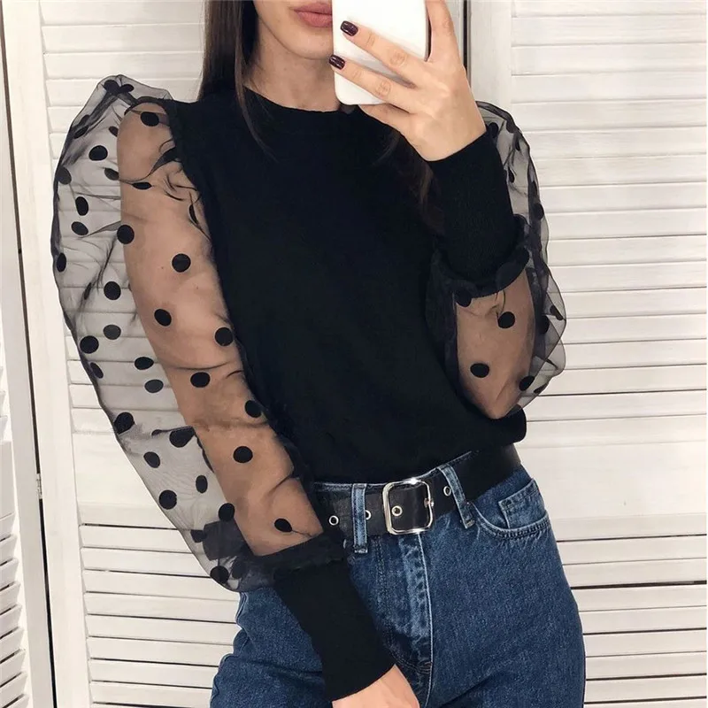 Женская Весенняя сетчатая пышная рубашка с длинным рукавом свободная