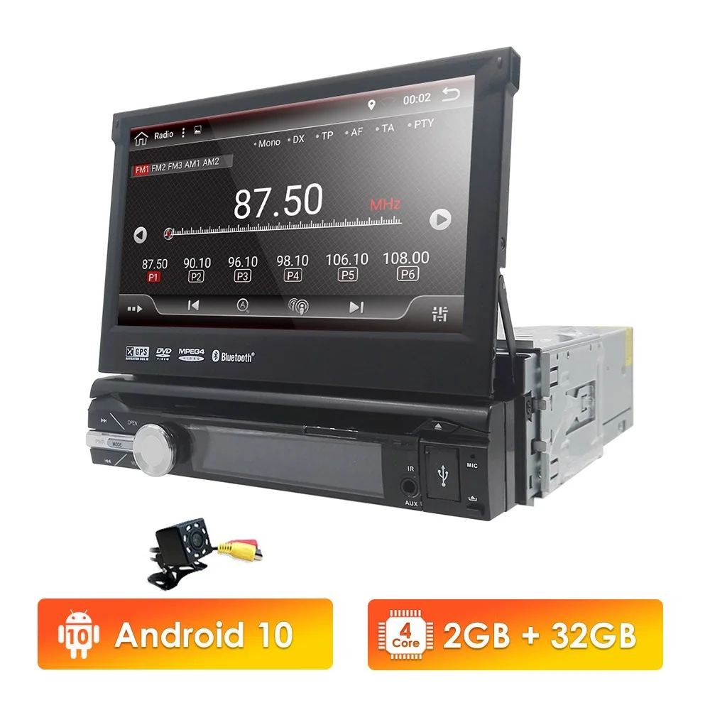 Universal 7 inch 1080P Single Din Retractable Android 10 Car DVD Player Digital touch screen Autoradio Media 2GB+32GB CAM | Автомобили и