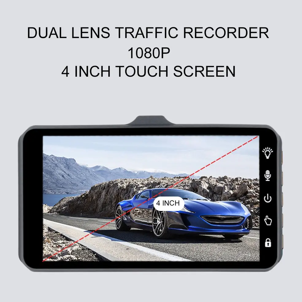 Dual Lens Driving Recorder 1080P 4 Inch Touch Screen Driving Recorder Motion Detection Parking Monitoring