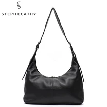 

SC Luxury Women Cowhide Crossbody Bag Large Casual Shoulder Purse Wide Strap Handbag Female Daily 100% Genuine Leather Hobo Sack