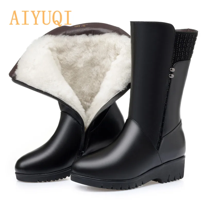 

AIYUQI Women Snow Boots Winter New Wedge With Wool Warm Women's Boots Large Size 41 42 43Winter Shoes Season Slip Mother Shoes