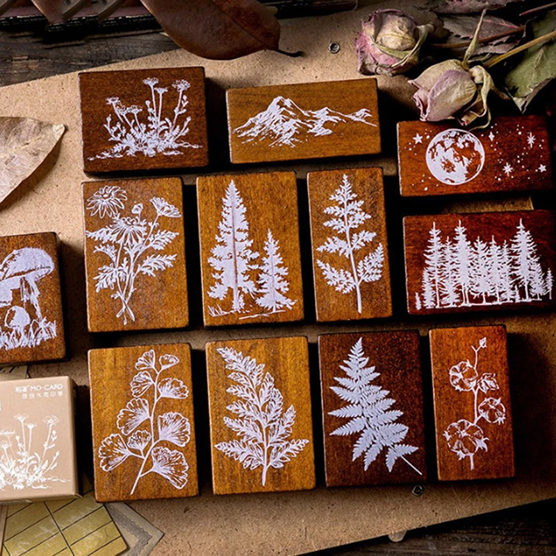 

DIY Craft Standard Stamp Vintage Forest Plants Moon Decoration Stamp Wooden Rubber Stamps For Scrapbooking Stationery