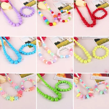 

New arrival child chunky beads necklace colorful girls bubblegum necklace handmade jewelry for kids toy gift