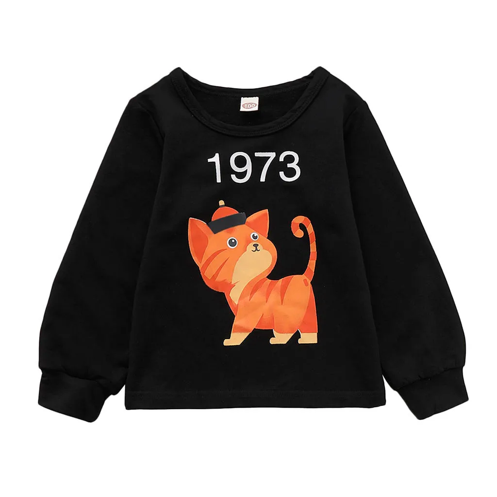 Теплый свитер для мальчиков; осенне-зимний свитер для маленьких девочек; детская блуза с принтом кошки; топы для маленьких мальчиков; осенняя одежда;# G3