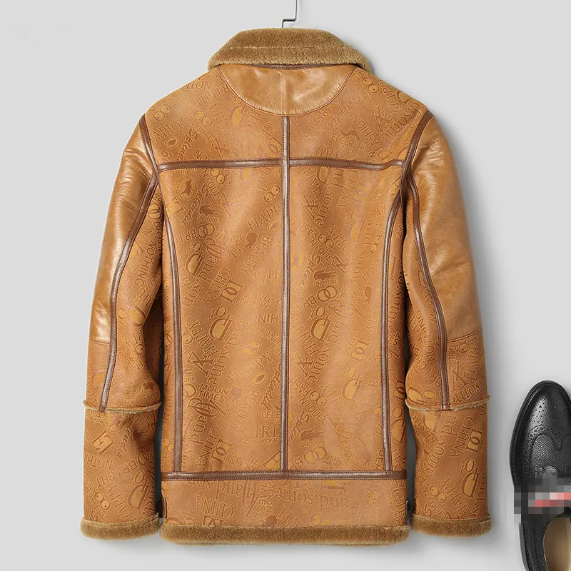 Мужская зимняя куртка из натуральной кожи пальто овчины для мужчин теплая