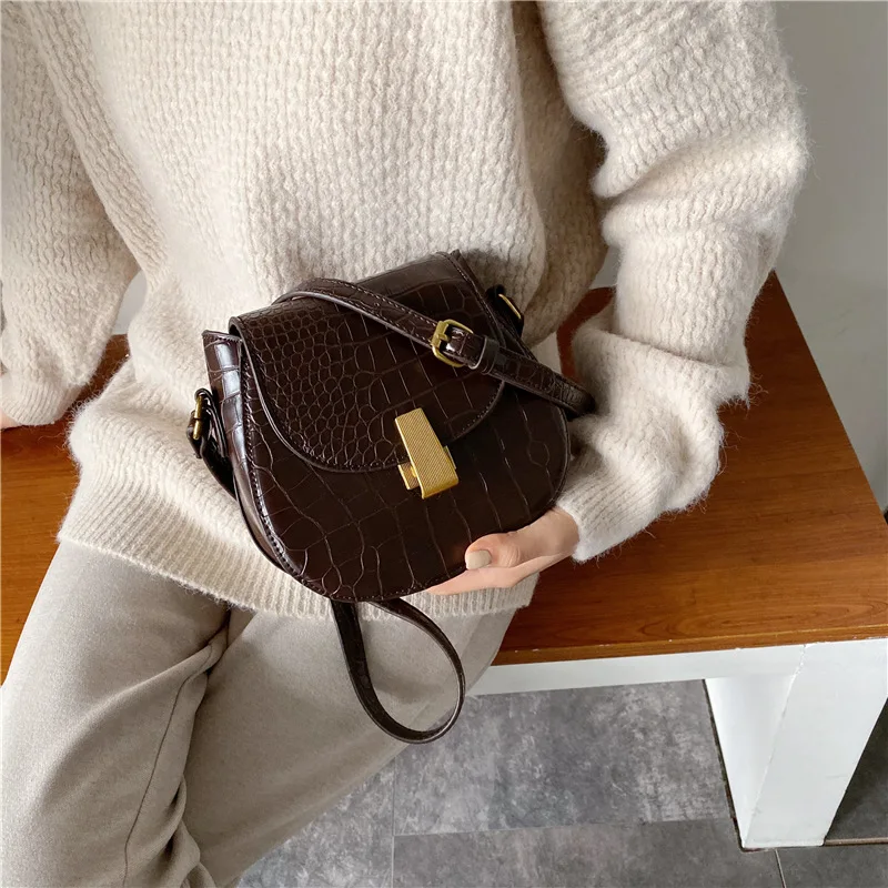 

Retro Fashion Crocodile Pattern Small Shoulder Bag Bag Women's 2019 New Style Saddle Bag Versatile Western Style Crossbody Bag W
