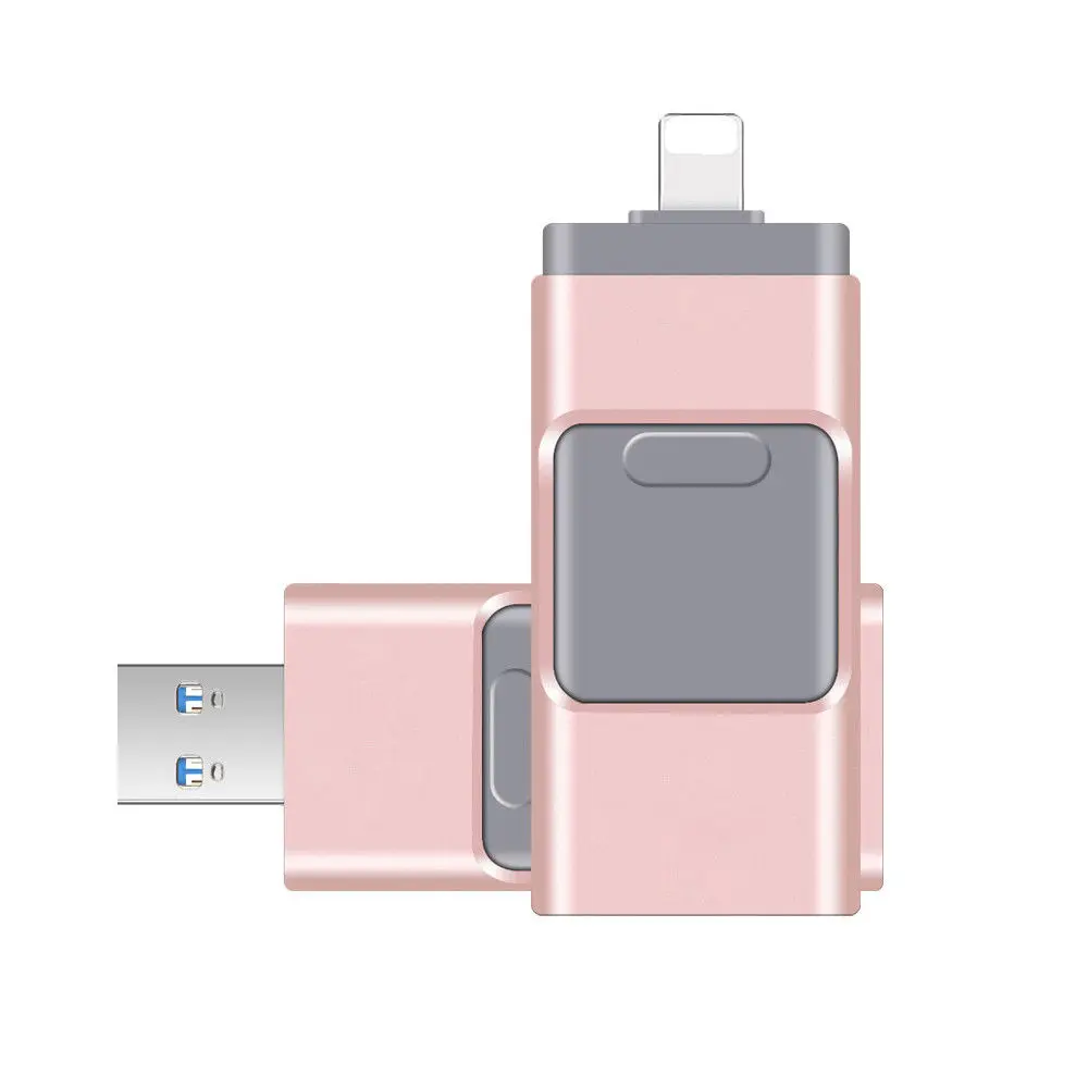 Otg USB флеш-накопитель 3 в 1 для iPhone 11X8 7 6 5 5S ipad Usb флеш-накопитель 3,0 HD карта памяти 16 ГБ 32 ГБ 64 Гб 128 ГБ 256 ГБ - Цвет: Розовый