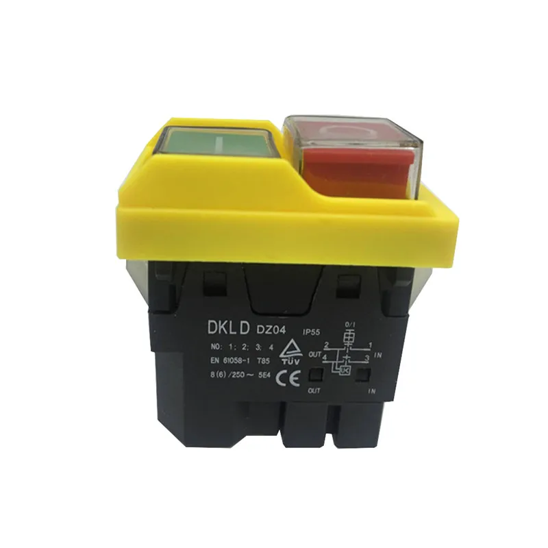 

DKLD DZ04 4 Pins Waterproof Electromagnetic Push Button Switches ON OFF Start Stop Switch for Grinding Machine 250VAC 8(6)A