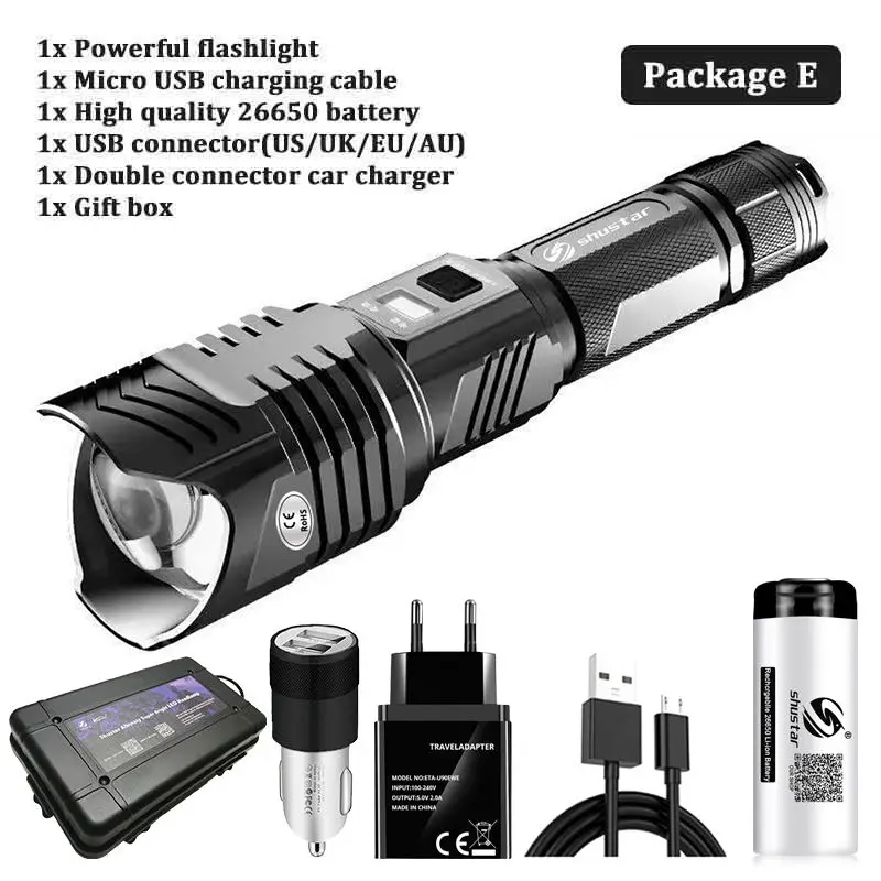 Package E Четырехъядерный XHP90 супер яркий светодиодный фонарик с умным чипом водонепроницаемый с нижней наружной защитой от аккумулятора 26650 - Испускаемый цвет: Package E
