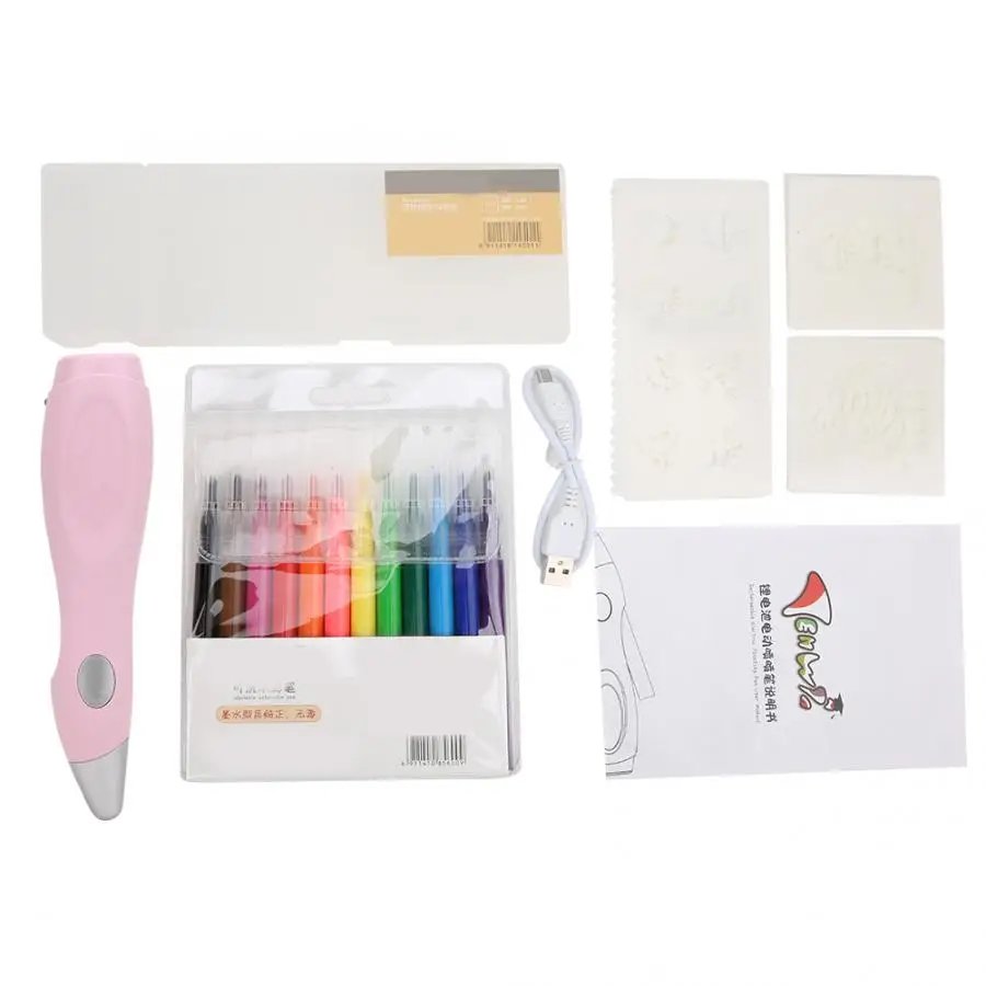 Студенческий Электрический распылитель ручка набор 12 цветов Профессиональный Моющийся рисунок Искусство Аэрограф набор цветов для детей - Цвет: Розовый