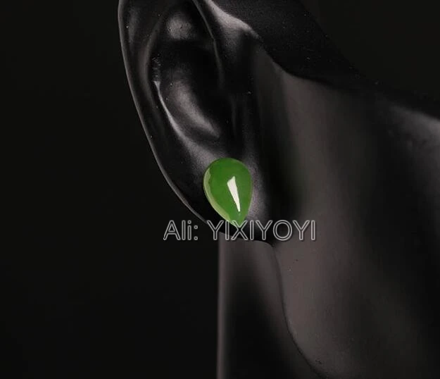 Beautiful 925 Silver Green HeTian Jade Dropping Water Drop Beads Stud Earrings Woman's Lucky Earring Ear Jewelry Certificate