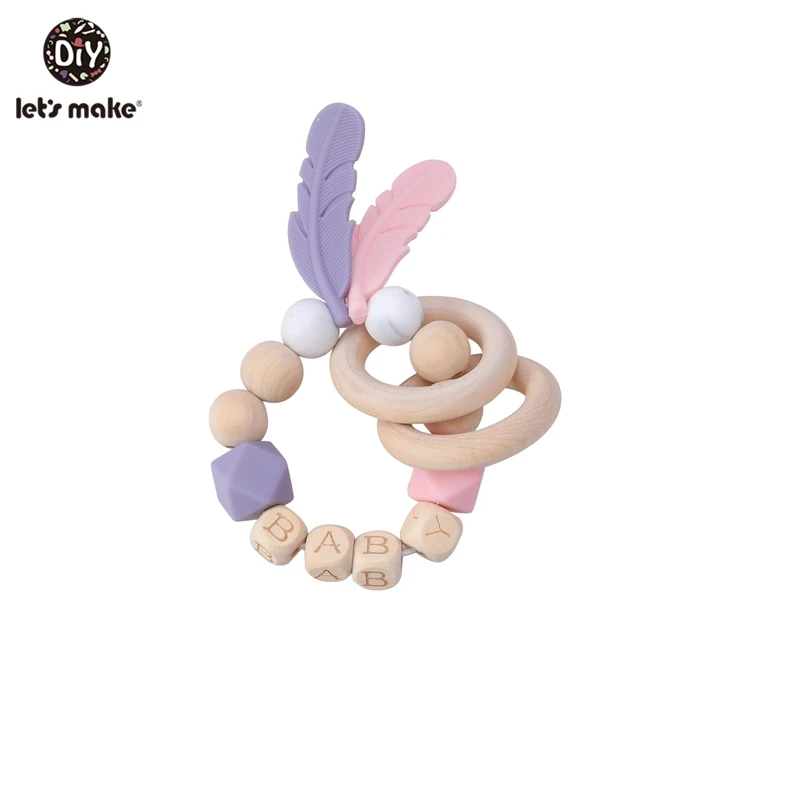 19CP0101 Let'S Make 1 шт. деревянные погремушки детские игрушки грызунки гравировка на дереве бусины шестигранник Прорезыватель силиконовые бусины крошечные стержни детские мобильные погремушки - Цвет: 19CP0101