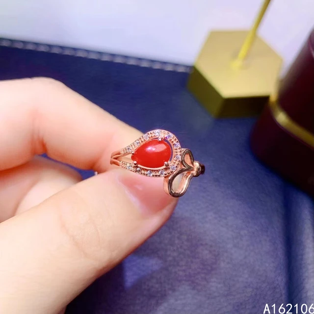 Natural Coral (Moonga) October month stone 925 Sterling Silver Ring 2. –  Shaligrams