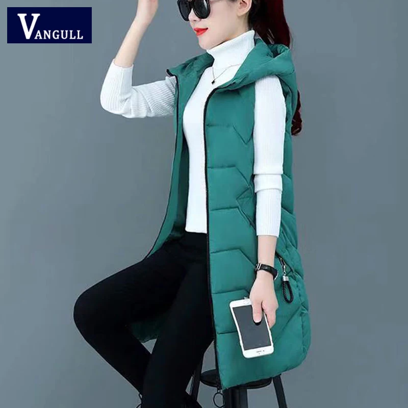 

Vangull Women Cotton Hooded Vest Solid Sleeveless Waistcoat 2019 Autumn Winter New Casual Female Warm Plus Size Zipper Long Vest