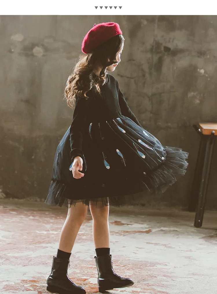Girls Dresses Winter Princess Costume Thanksgiving Dress Knitting Tulle Girls Sweater Dress Cute Kids Belle Clothing