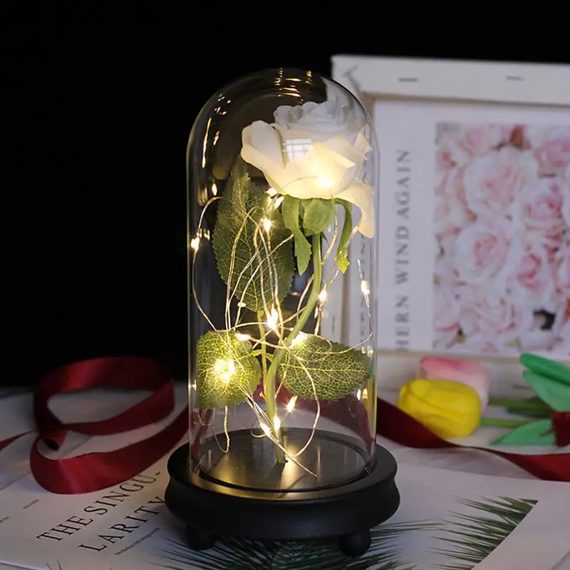 День Святого Валентина Galaxy Rose Flower USB Powered светодиодный светильник в стеклянном куполе на деревянной основе(в комплект не входит батарея