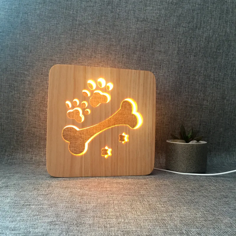 Wooden 3D LED Light Hollow Warm White Square Shape Night USB Power Log Color Small Table Lamp For Kids Decoretion Gift | Дом и сад