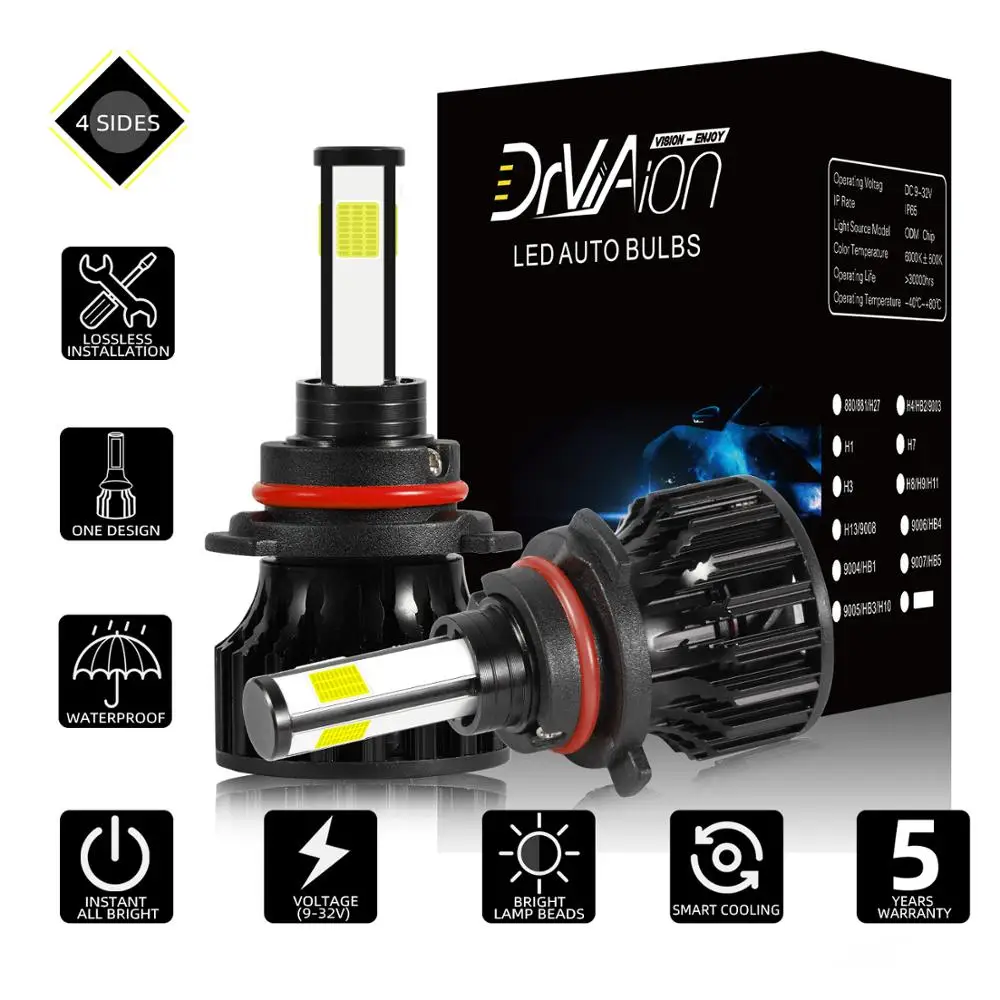 2x9005 HB3/9006HB4/H1/H4/H7/H11 H8 H9 супер яркие 4 боковые лампочки 6000K подсветка автомобильных фар Светодиодный белый противотуманный фонарь