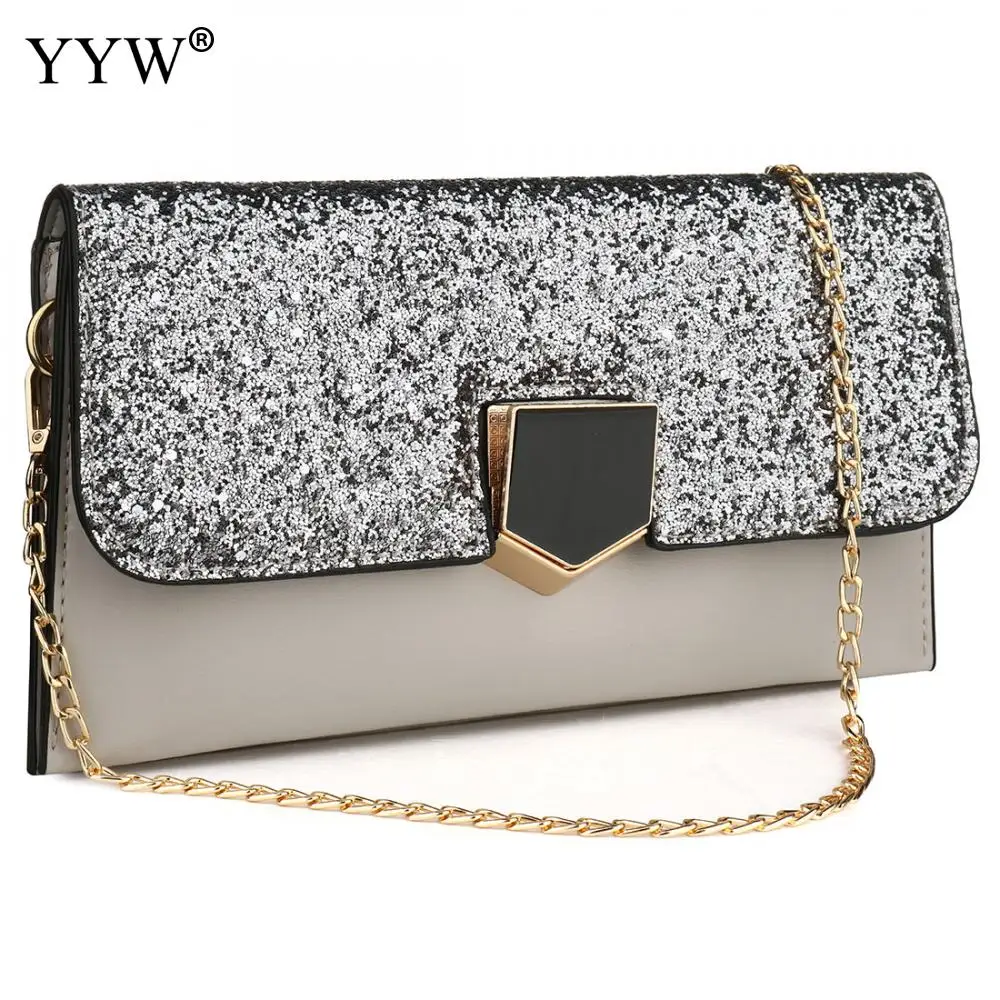 Сумка-конверт Кроссбоди из искусственной кожи с блестками и цепочкой, элегантная женская вечерняя сумочка-клатч, квадратная свадебная сумочка, сумочка-кошелек