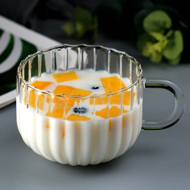 

Большая стеклянная чашка с ручкой, термостойкая, прозрачная, с тыквой, молоком, кофе, кружка для завтрака, домашняя посуда для напитков