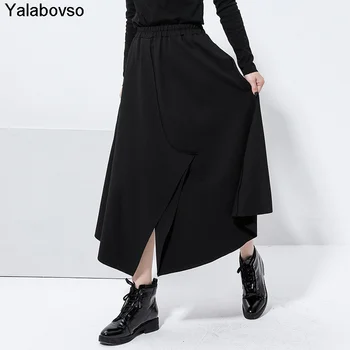 

Irregular Fashion Skirt Elastic Waist Black Color Long Fund Bf Wind A Word Skirts Womens streetwear