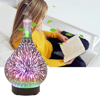 

Air Humidifier 100ml 3D Fireworks Cool Home Mist Humidifier Aroma Diffuser Glass Vase Mist Maker with 7 Color Led Night Light