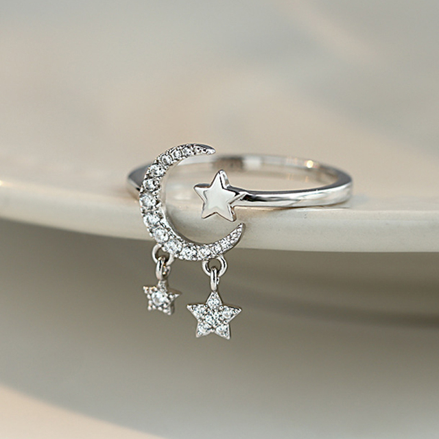 Zircon Tail Moonstone Opening Rings For Women Dolphin Cat Moon Tassel Adjustable Finger Ring Wedding Party Jewelry Gifts