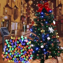 Solar Christmas Lights Outdoor Waterproof Garland Festoon Fairy Lights Multi-Color 200 LED 8 Modes Solar String Lights for Party