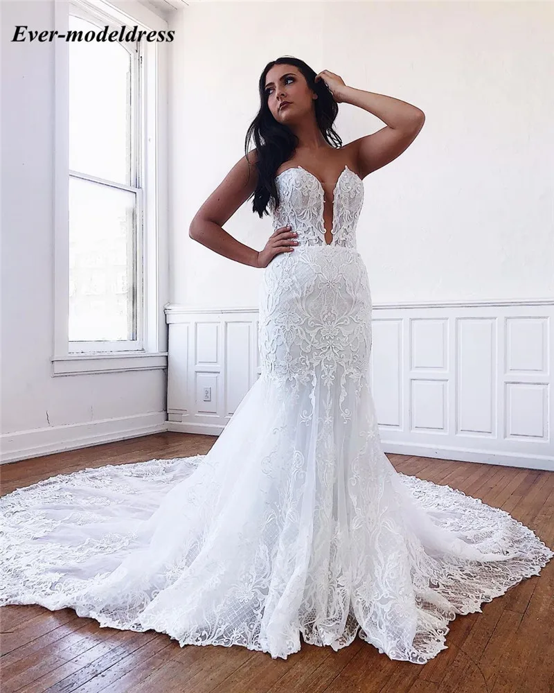 Vintage Lace Mermaid Wedding Dresses Sweetheart Zipper Back Court Train Appliques Arabic Dubai Bridal Gowns Vestidos Novia