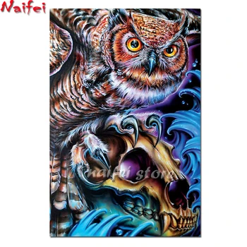 

Full Drill 5d Diy Diamond Painting Owl And Bear Skull Diamond Embroidery Square Mosaic Cross Stitch Home Living Room Decoration
