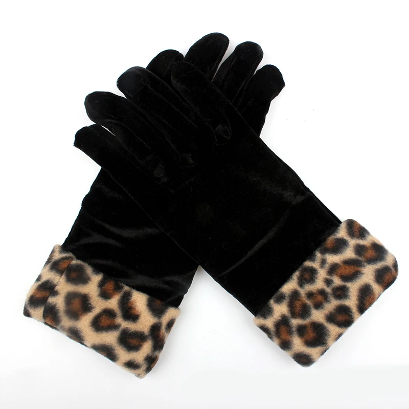 Модные элегантные женские бархатные шерстяные перчатки для сенсорного экрана Зимние Женские однотонные Роскошные теплые мягкие перчатки высокого качества - Цвет: leopard