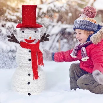

Pop-Up Collapsible Tinsel Christmas Tree Snowman with Hat Removable Hand Scarf Easy-Assembly Reusable Artificial Glittery Snow B