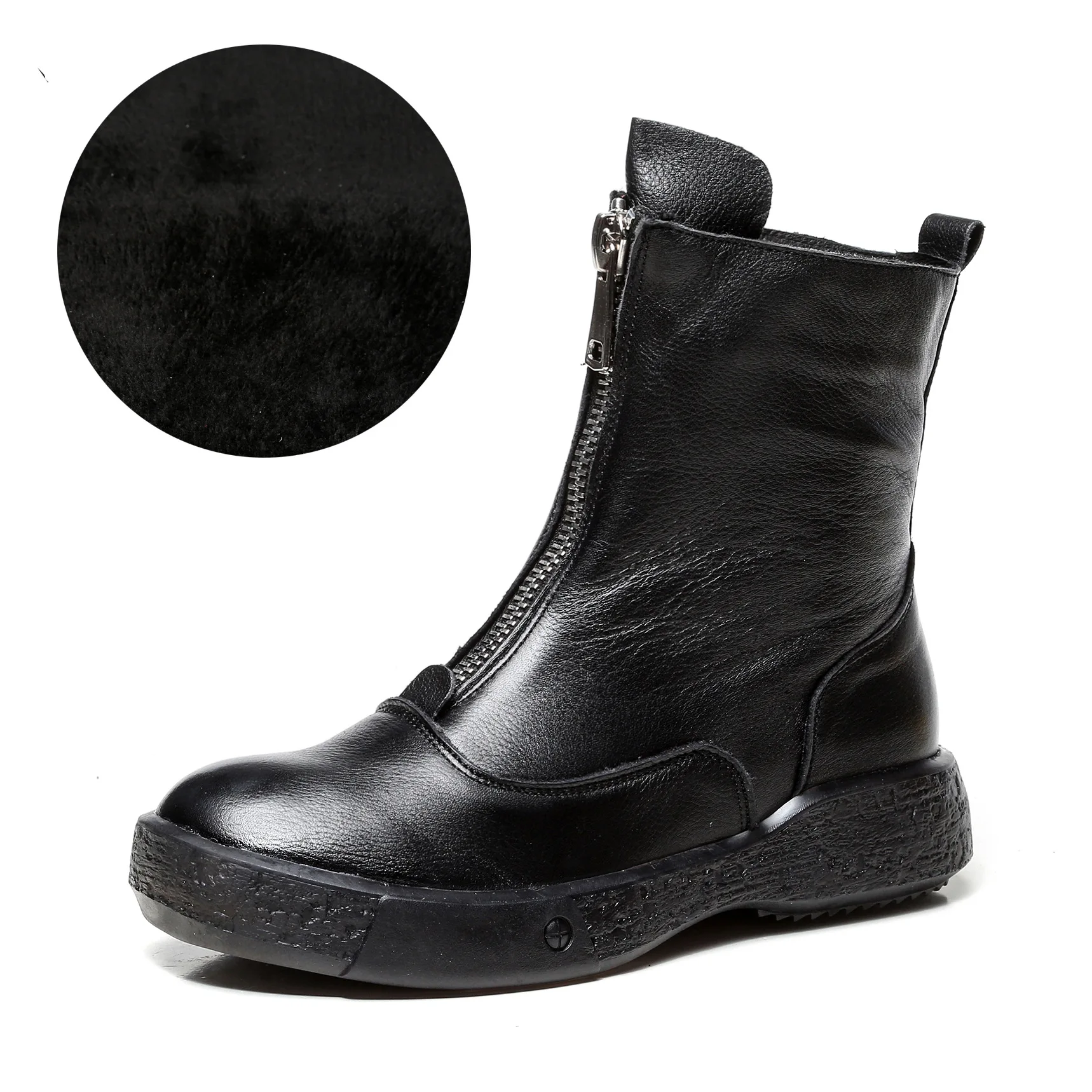 Krasovki Genuine High Quality Soft Genuine Leather Boots Zip For Women Autumn Winter Plush Fur Warm ladies Shoes Platform - Цвет: black fur