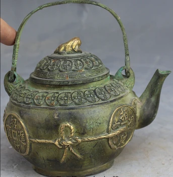 

zhaorui6612++16 CM Marked China Bronze Teapot Tea Kettle Wine Pot Foo Fu Dog Statue