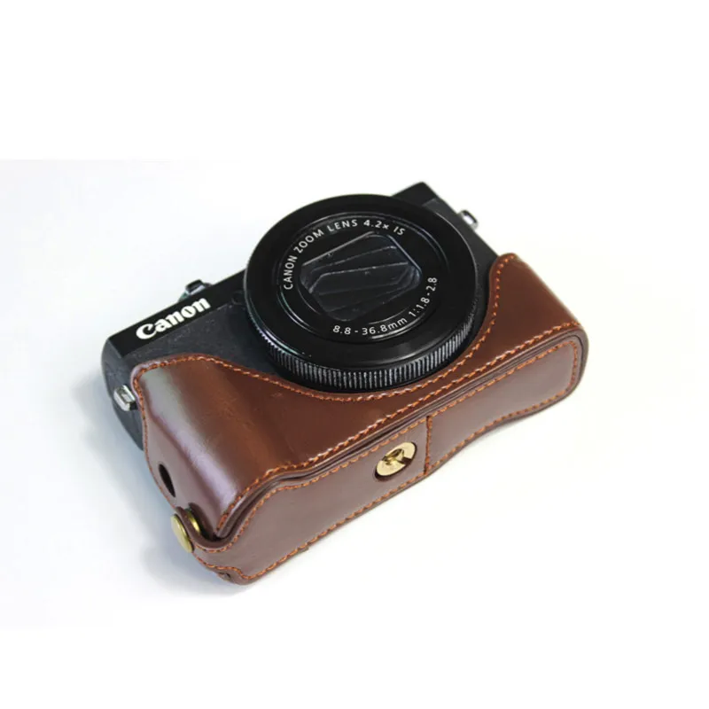 PU coffee Портативный чехол из PULeather для камеры, сумка для Canon G7 X Mark III G7XIII G7X3 G7XM3, защитная полуоболочка с отверстием для батареи - Цвет: PU coffee