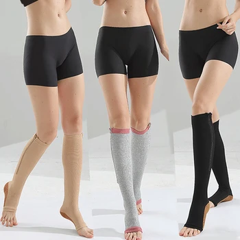 

Knee High Stocking Zipper Compression Leg Preventing Varicose Socks Sleeping Leg Support Stretch Sport Open Toe Stockings