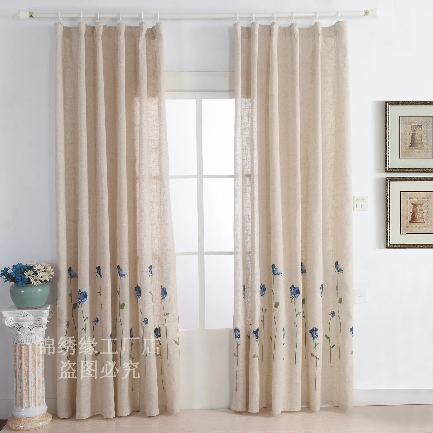 

Customized Curtains for Bedroom Sheer Curtains with Embroidery Flowers Natural Cotton Linen Cloth Curtain Transparent Tulle