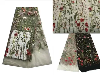 

5 Yards Latest African Lace Fabric White High Quality Tulle Embroidery Swiss Voile Lace Black Dress Sewing Material KRL-6817