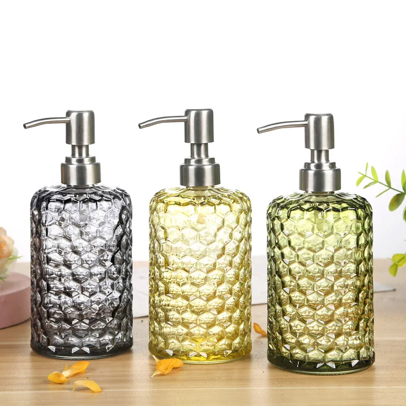 500ml Nordic Glass Hand liquid Soap Dispenser Pump Shampoo Bottle Shower Gel Storage Box Kitchen Sink Bathroom Accessories Set A