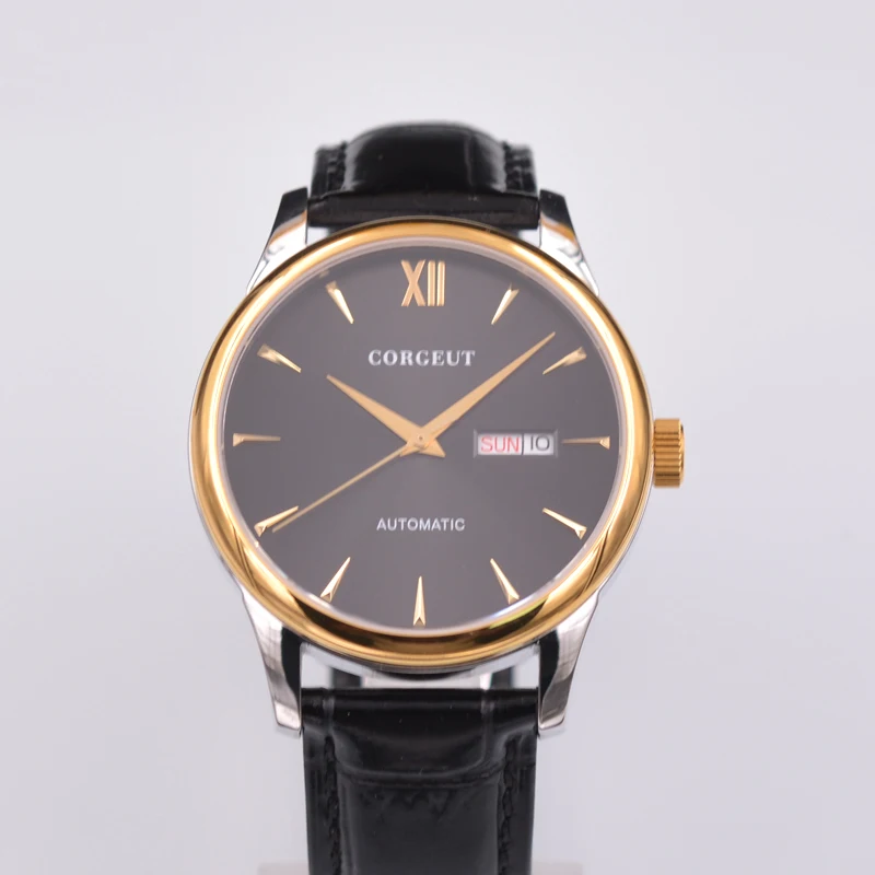 

luxury 40mm corgeut black dial auto date sapphire glass automatic men's Watch.A3