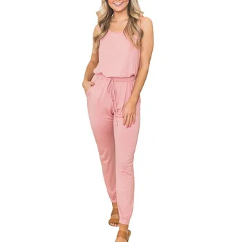 

Women Solid Color Sports Two Pieces for Women High Waist Lace Up Trousers and Round Neck Vest Suits Clothing 2020 Summer Fashion