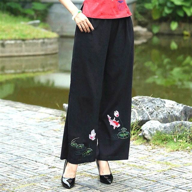 Traditional Chinese Style Pants Pantalon Chinois Leisure Cotton Linen Kung  Fu Yoga Pants Trousers Elastic Band Wide Leg Pants  Bottoms  AliExpress