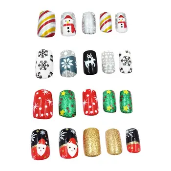 

4 Sets Christmas Finished Nail Patch Fake Nail Tips Nail Decals Nail Art Stickers Manicure Tool for Girls Ladies Women