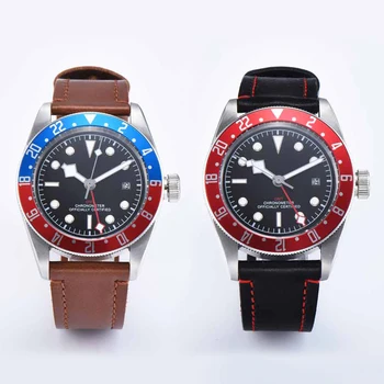 

Mens GMT watch 41mm Mechanical wristwatches sapphire Automatic Military Sport calendar Swim Clock Leather waterproof relogio