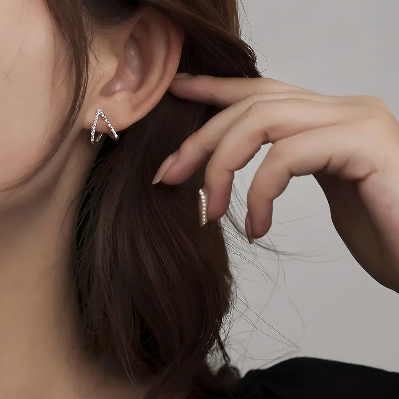 925 Sterling Silver Triangle V-shaped Hypoallergenic Stud Earrings