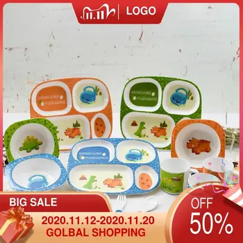 

Baby Plate Children's Tableware Compartment Tray Dinosaur Cartoon Plate Melamine Drop-Resistant Disk Eat Solid Food Bowl
