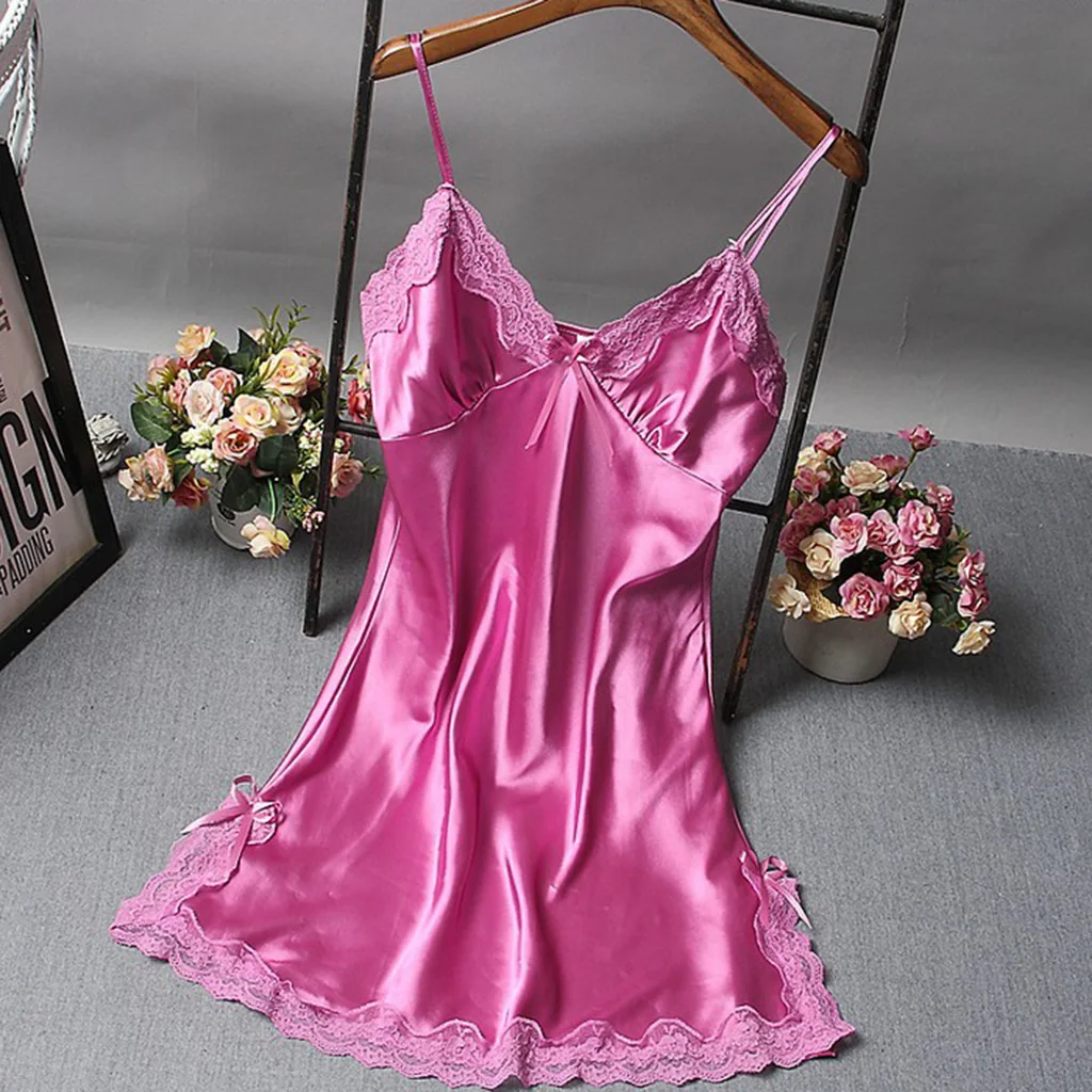 

Womens Sexy Lingerie Sleepwear Satin Bowknot Lace Babydoll Slip Dress S 2XL