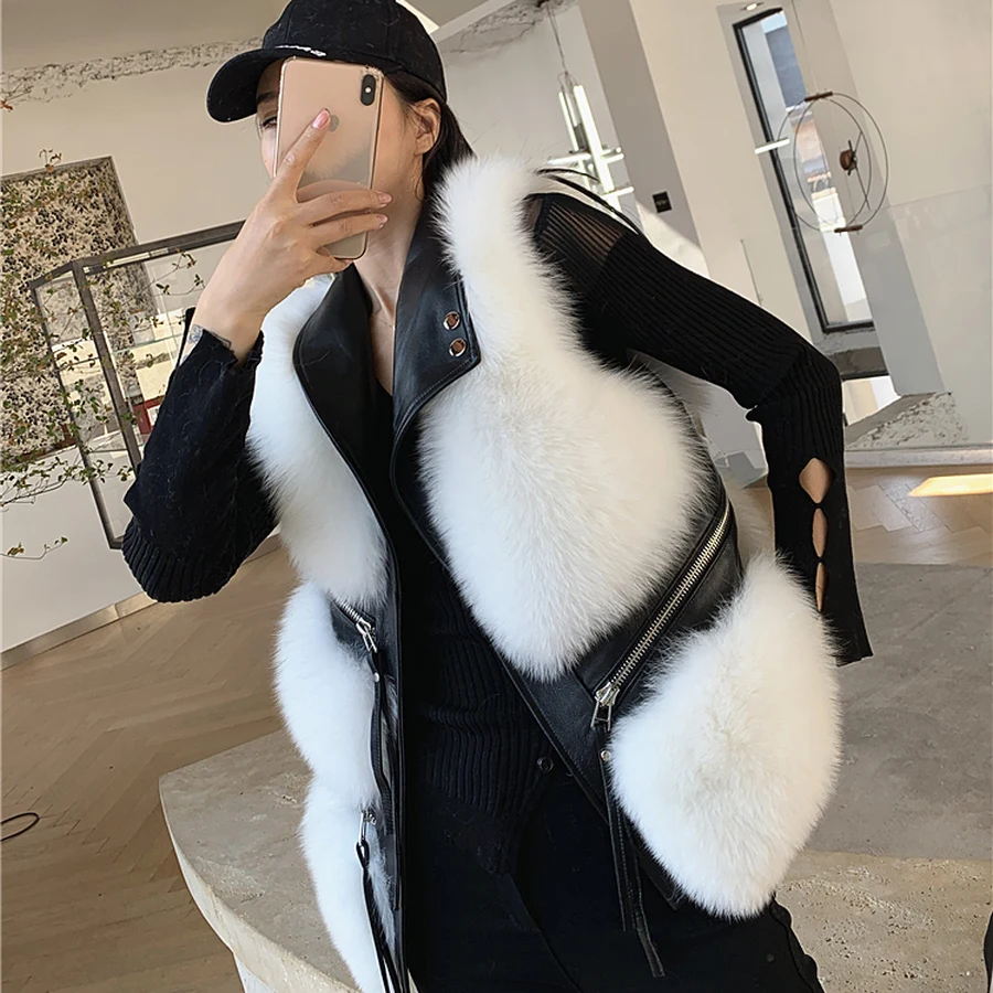 Whole Hide Fox Fur Vest Women's Short Style Thin